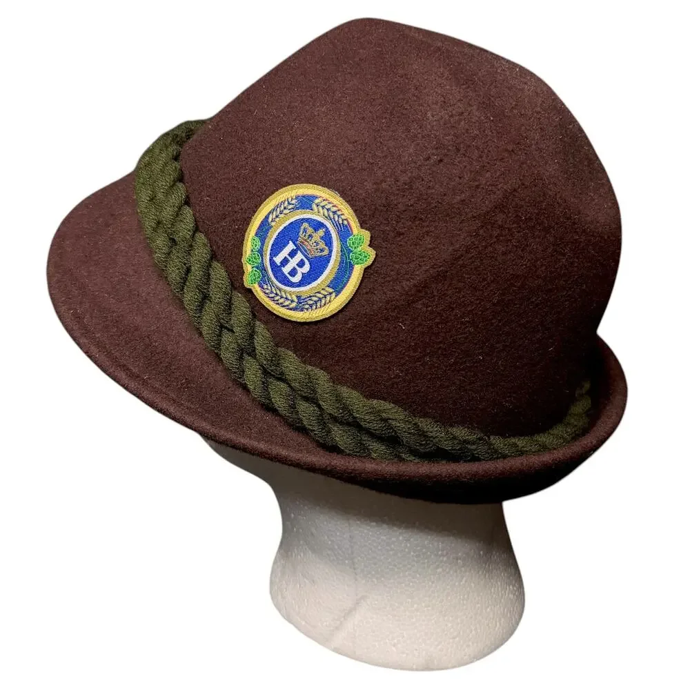 Hofbrauhaus Munchen HB Oktoberfest Brown Wool Alpine Fedora Green Cord Germany